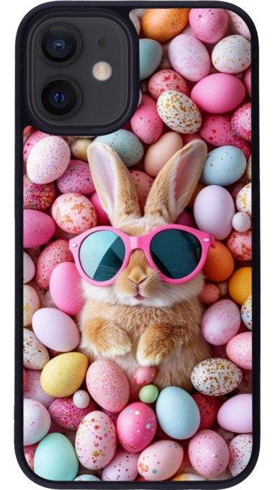 Coque iPhone 12 mini - Silicone rigide noir Easter 2026 Rabbit fun