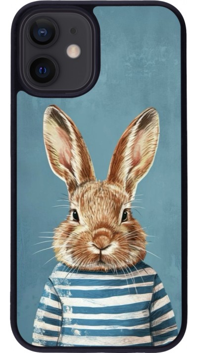 Coque iPhone 12 mini - Silicone rigide noir Easter 2026 Rabbit navy