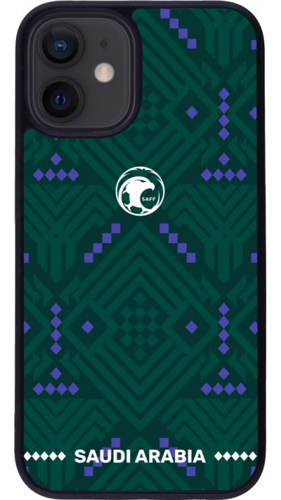 Coque iPhone 12 mini - Silicone rigide noir Maillot de football Arabie saoudite 2026 personnalisable