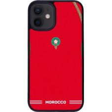 Coque iPhone 12 mini - Silicone rigide noir Maillot de football Maroc 2026 personnalisable