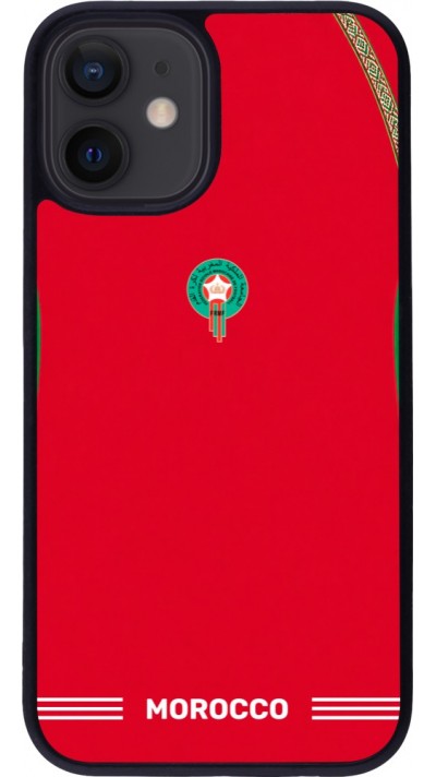Coque iPhone 12 mini - Silicone rigide noir Maillot de football Maroc 2026 personnalisable