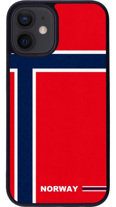 Coque iPhone 12 mini - Silicone rigide noir Maillot de football Norvège 2026 personnalisable