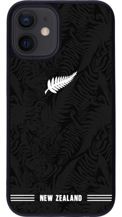 Coque iPhone 12 mini - Silicone rigide noir Maillot de football Nouvelle-Zélande 2026 personnalisable