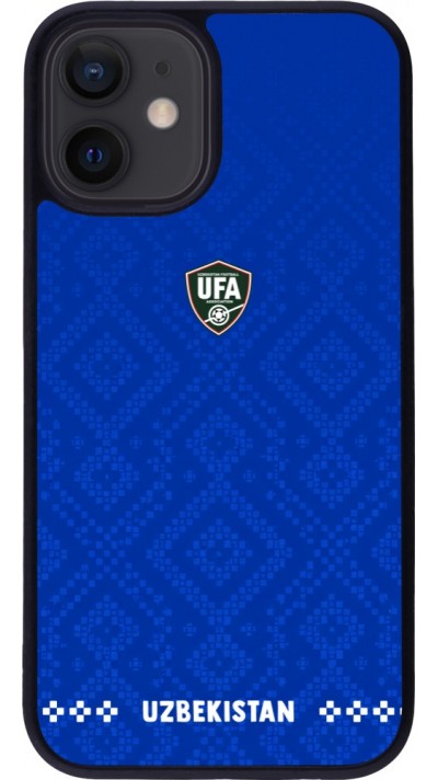 Coque iPhone 12 mini - Silicone rigide noir Maillot de football Ouzbékistan 2026 personnalisable
