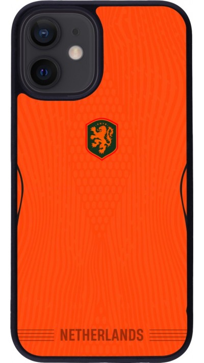 Coque iPhone 12 mini - Silicone rigide noir Maillot de football Pays-Bas 2026 personnalisable