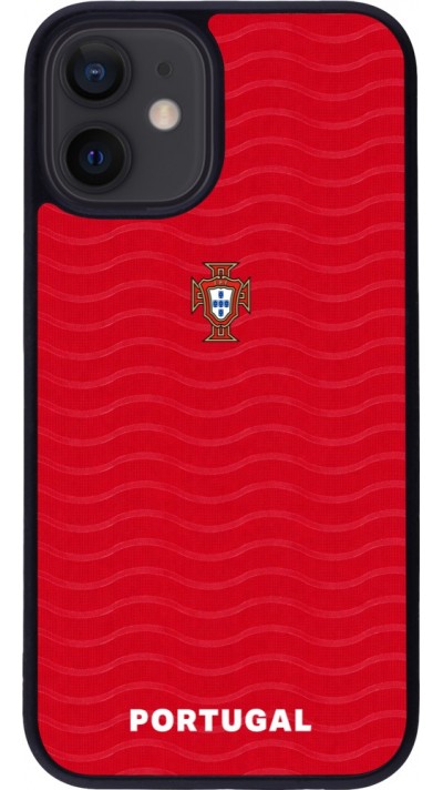 Coque iPhone 12 mini - Silicone rigide noir Maillot de football Portugal 2026 personnalisable