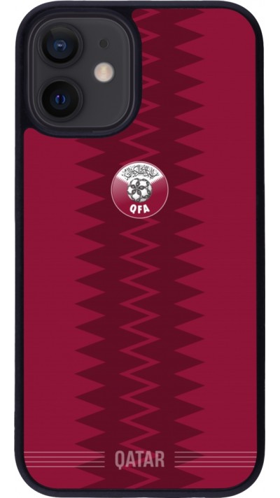 Coque iPhone 12 mini - Silicone rigide noir Maillot de football Qatar 2026 personnalisable