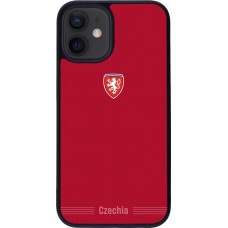 Coque iPhone 12 mini - Silicone rigide noir Maillot de football Répuplique Tchèque 2026 personnalisable