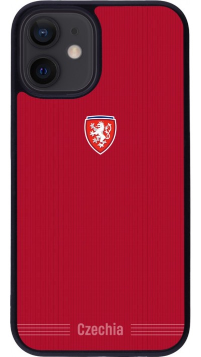 Coque iPhone 12 mini - Silicone rigide noir Maillot de football Répuplique Tchèque 2026 personnalisable