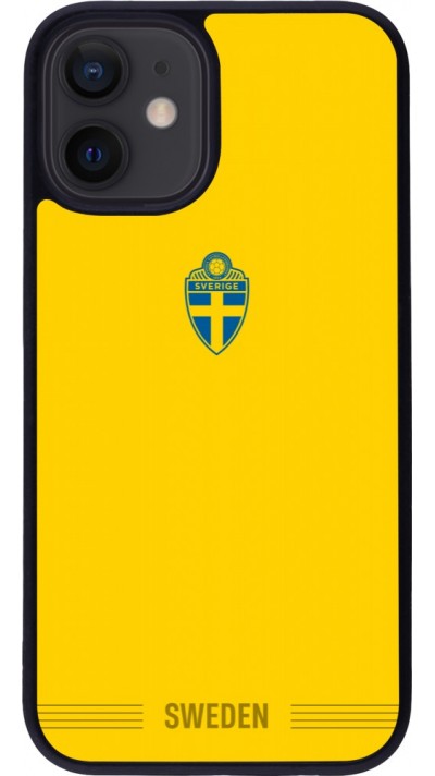 Coque iPhone 12 mini - Silicone rigide noir Maillot de football Suède 2026 personnalisable