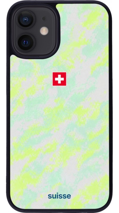 Coque iPhone 12 mini - Silicone rigide noir Maillot de football Suisse Away 2026 personnalisable