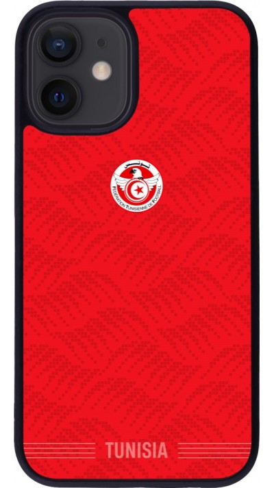 Coque iPhone 12 mini - Silicone rigide noir Maillot de football Tunisie 2026 personnalisable