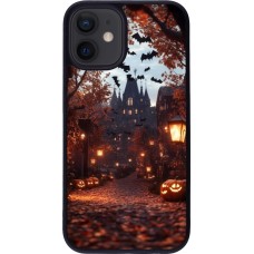 Coque iPhone 12 mini - Silicone rigide noir Halloween 2025 Haunted house