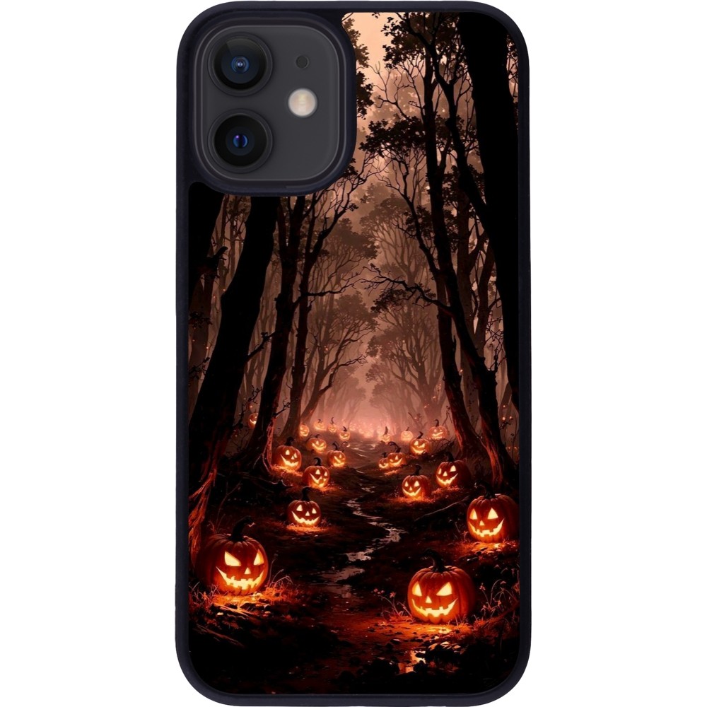 iPhone 12 mini Case Hülle - Silikon schwarz Halloween 2025 Road of Terrifying Pumpkins