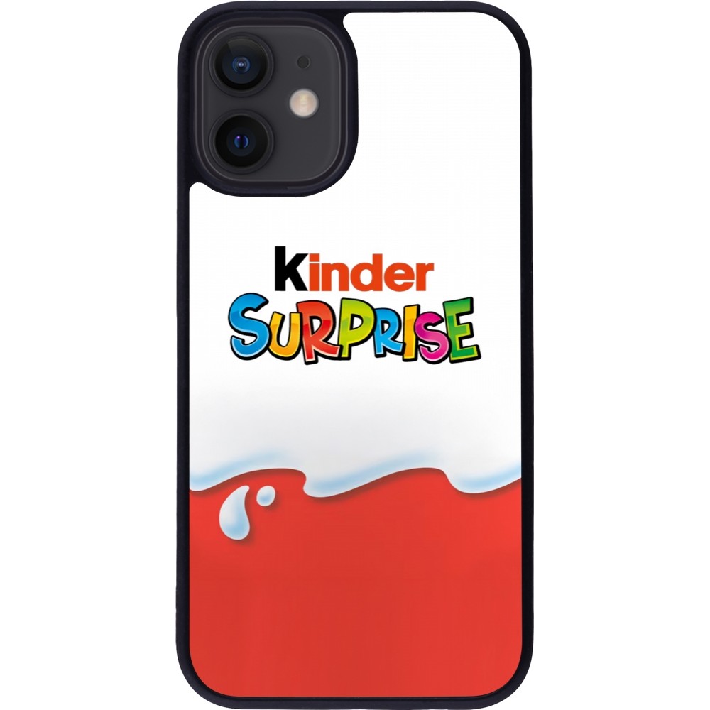 Coque iPhone 12 mini - Silicone rigide noir Kinder Surprise