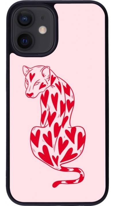 Coque iPhone 12 mini - Silicone rigide noir Leopard with hearts 2026
