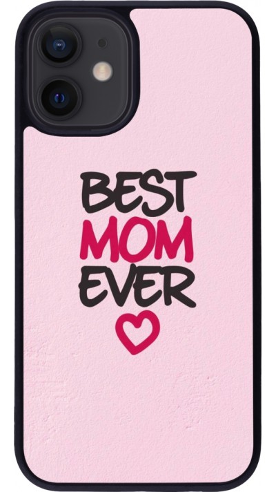 Coque iPhone 12 mini - Silicone rigide noir Mom 2023 best Mom ever pink