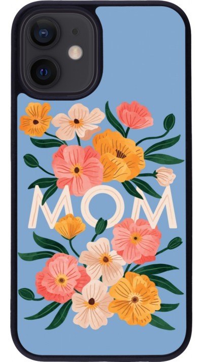 Coque iPhone 12 mini - Silicone rigide noir Mom 2026 Flowers