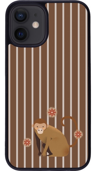 Coque iPhone 12 mini - Silicone rigide noir Monkey with stripes