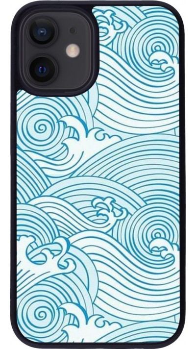Coque iPhone 12 mini - Silicone rigide noir Ocean Waves