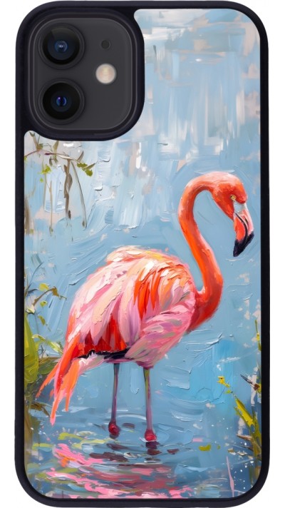 Coque iPhone 12 mini - Silicone rigide noir Paint Flamingo