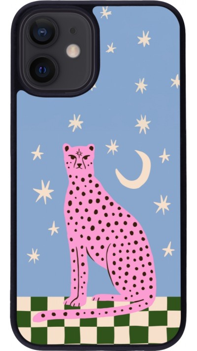 Coque iPhone 12 mini - Silicone rigide noir Pink leopard with stars 2026