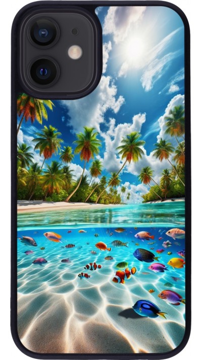 Coque iPhone 12 mini - Silicone rigide noir Plage Paradis