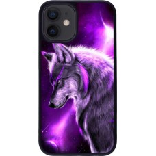 Coque iPhone 12 mini - Silicone rigide noir Purple Sky Wolf