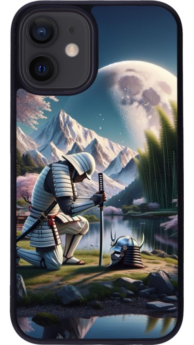 Coque iPhone 12 mini - Silicone rigide noir Samurai Katana Lune