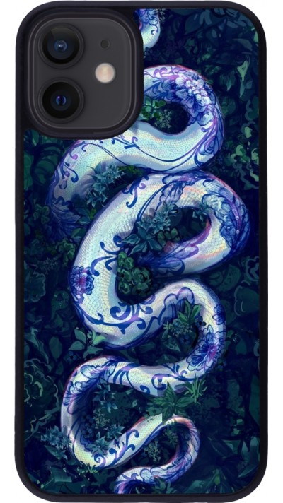 Coque iPhone 12 mini - Silicone rigide noir Serpent Blue Anaconda