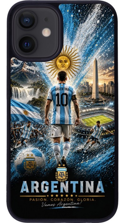 Coque iPhone 12 mini - Silicone rigide noir Football Argentine splash 2026