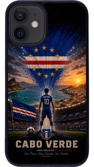 Coque iPhone 12 mini - Silicone rigide noir Football Cap-Vert splash 2026