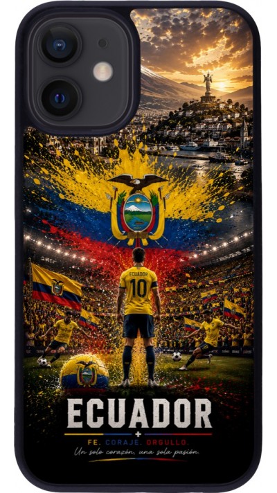 Coque iPhone 12 mini - Silicone rigide noir Football Équateur splash 2026