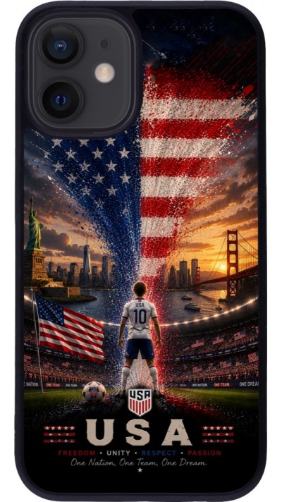 Coque iPhone 12 mini - Silicone rigide noir Football États-Unis splash 2026
