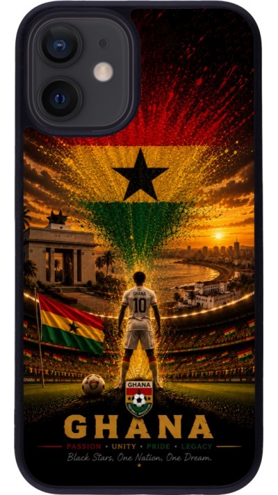 Coque iPhone 12 mini - Silicone rigide noir Football Ghana splash 2026