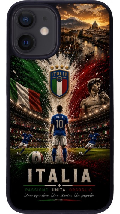 Coque iPhone 12 mini - Silicone rigide noir Football Italie splash 2026