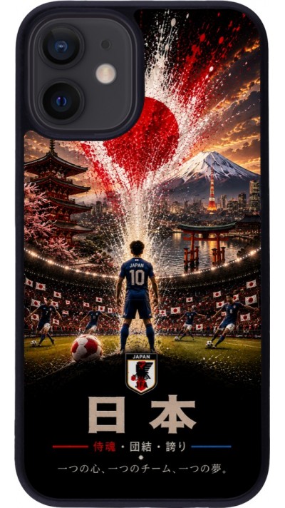 Coque iPhone 12 mini - Silicone rigide noir Football Japon splash 2026