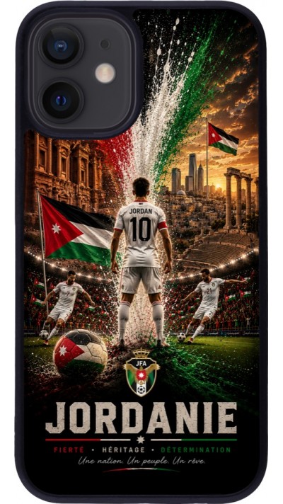 Coque iPhone 12 mini - Silicone rigide noir Football Jordanie splash 2026