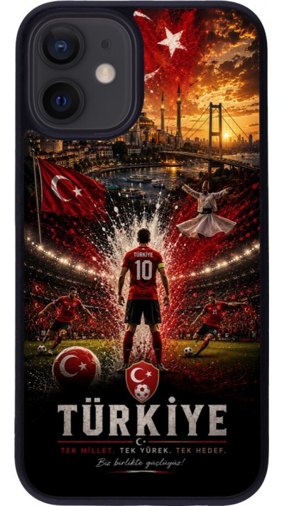 Coque iPhone 12 mini - Silicone rigide noir Football Turquie splash 2026