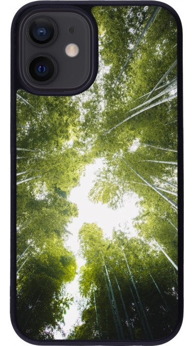 Coque iPhone 12 mini - Silicone rigide noir Spring 23 forest blue sky