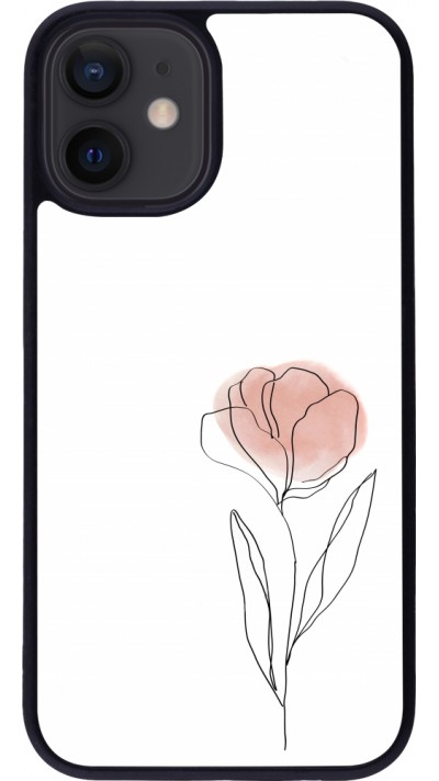 Coque iPhone 12 mini - Silicone rigide noir Spring 23 minimalist flower