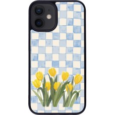 Coque iPhone 12 mini - Silicone rigide noir Blue vichy tulips 2026