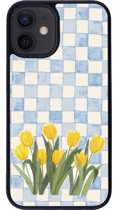 Coque iPhone 12 mini - Silicone rigide noir Blue vichy tulips 2026