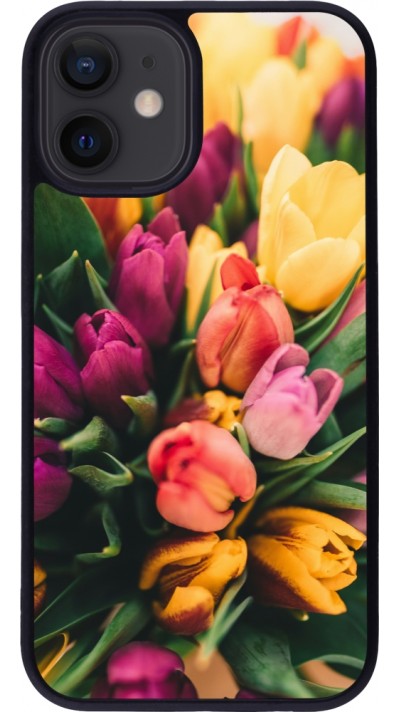 Coque iPhone 12 mini - Silicone rigide noir Bouquet of tulips 2026