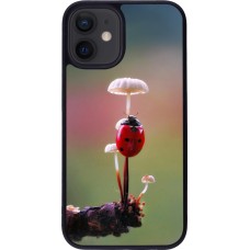 Coque iPhone 12 mini - Silicone rigide noir Ladybird on a mushroom 2026