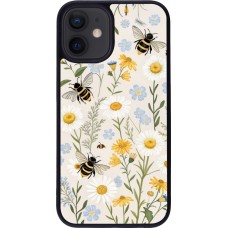 Coque iPhone 12 mini - Silicone rigide noir Pattern bees 2026