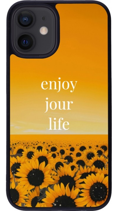 Coque iPhone 12 mini - Silicone rigide noir Summer 2025 Enjoy your life