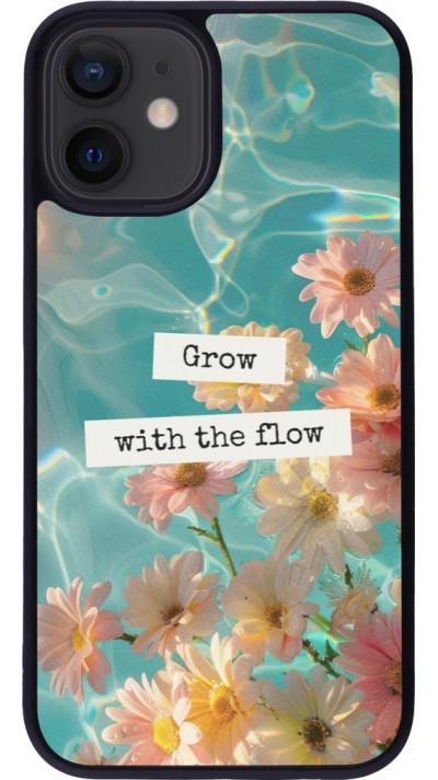 Coque iPhone 12 mini - Silicone rigide noir Summer 2025 Grow with the flow