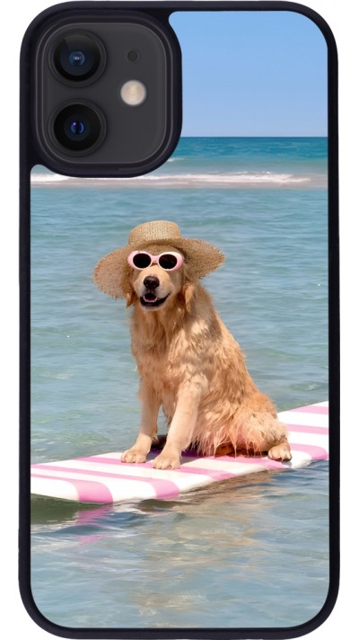 Coque iPhone 12 mini - Silicone rigide noir Summer Dog on Paddle