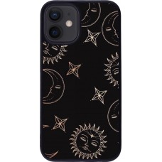 Coque iPhone 12 mini - Silicone rigide noir Suns and Moons